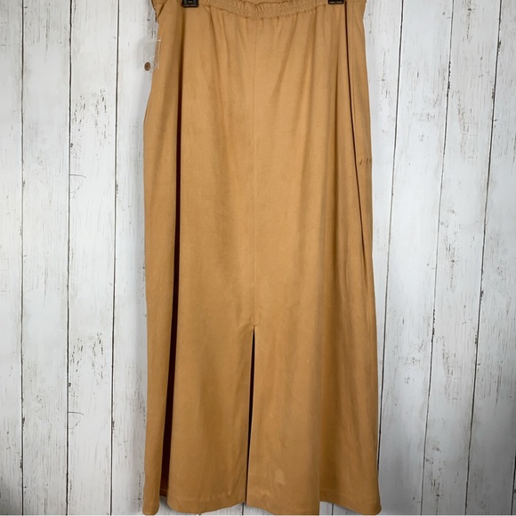 Jessica Holbrook Women Maxi Skirt Set Size L Camel Brown Butter Suede Outfit 2PC - Picture 8 of 13